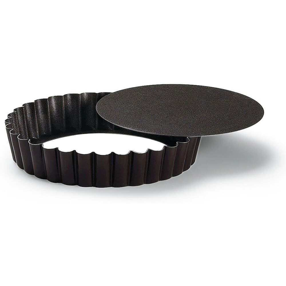 Black, Steel Fluted Non-stick Tart Pan, Removable Bottom,